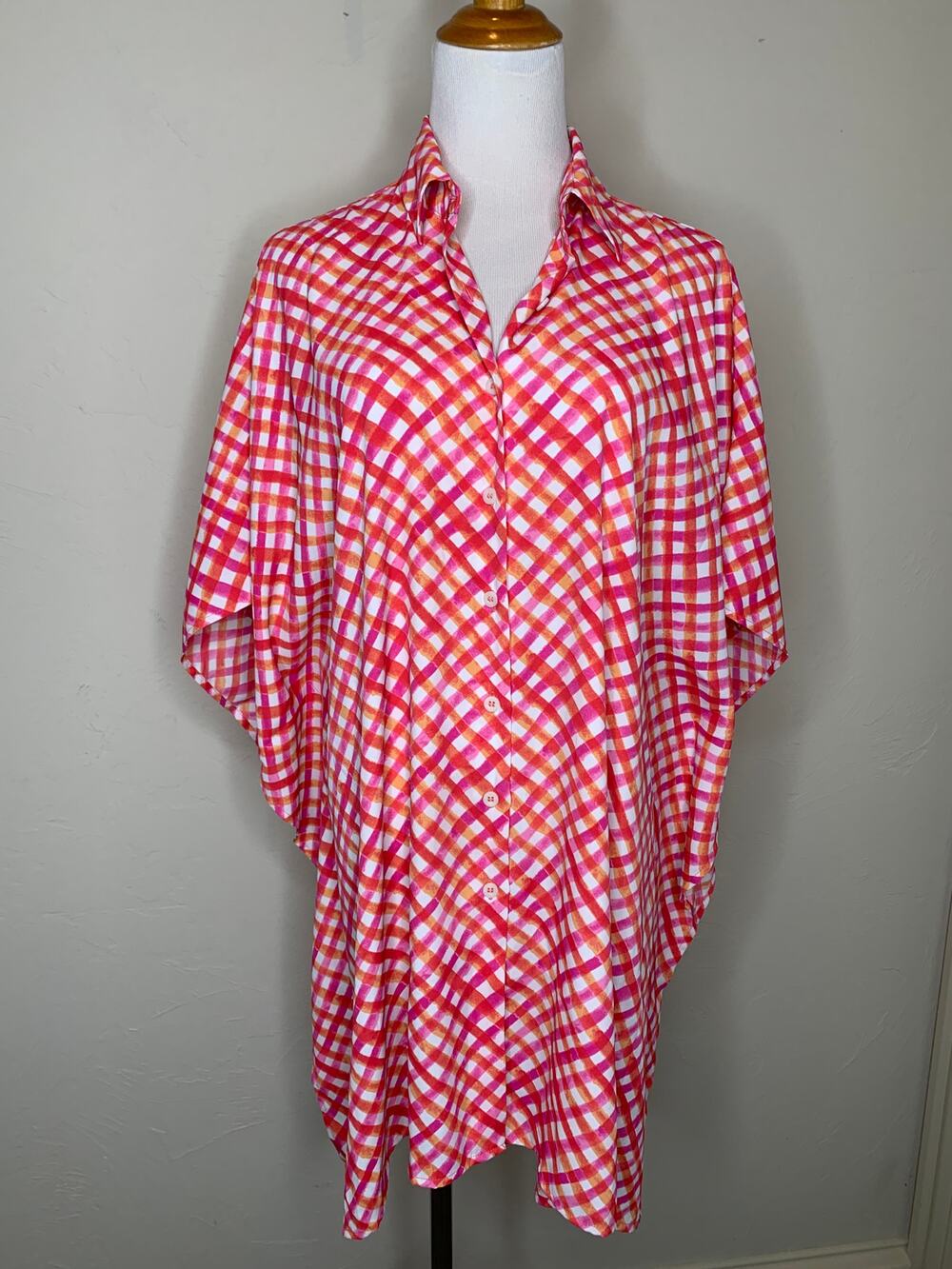 Tommy Bahama Pink Orange Diagonal Pattern Top Coverup Sz Small Medium
